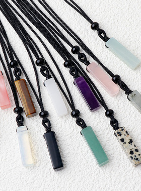 天然石 紫水晶长方条吊坠半宝石立体坠子DIY项链挂件配饰跨境