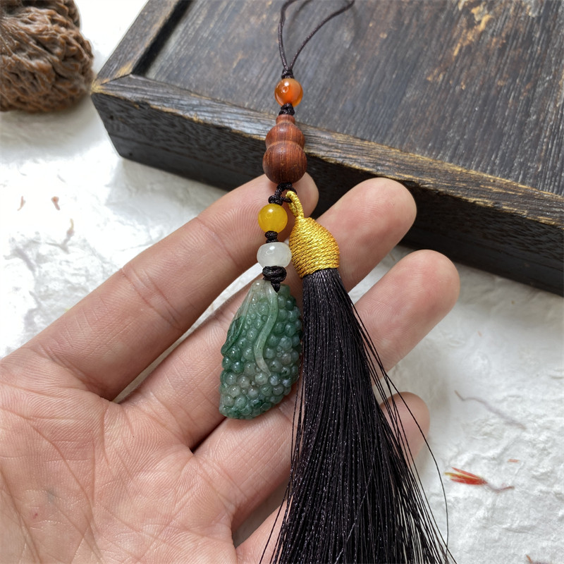 四大名玉南阳独山玉葡萄吊坠女款复古流苏手机坠民族风饰品钥匙坠