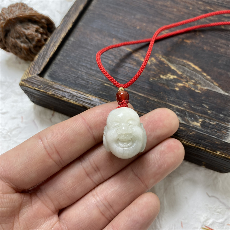 南阳独山玉俏色弥勒佛头挂件玉坠女款项链坠小挂坠独玉毛衣链玉佩