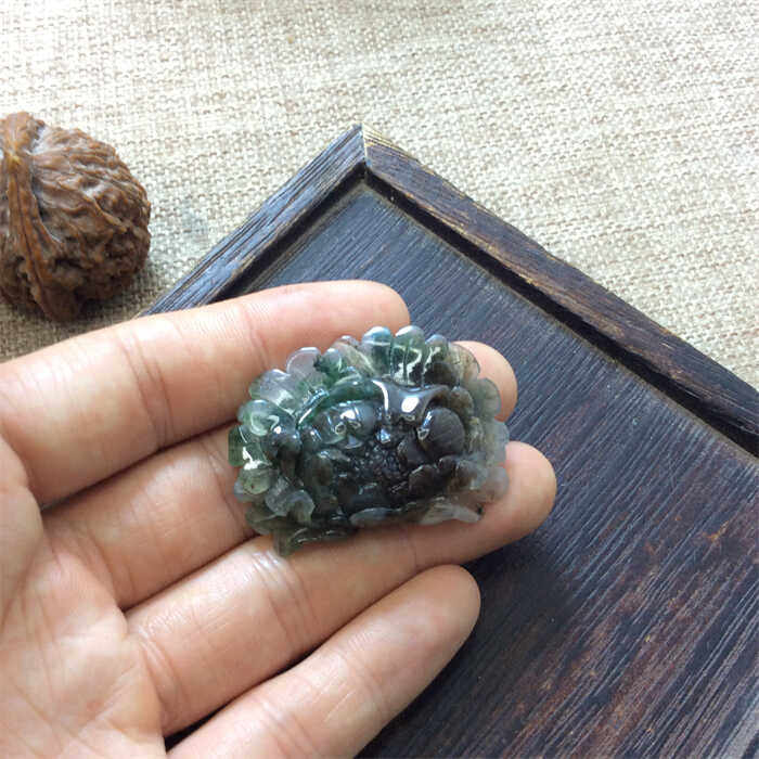 南阳独山玉天蓝料牡丹花吊坠玉佩 独玉女士挂件牡丹花手牌玉手链