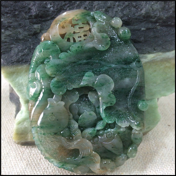 独玉南阳玉独山玉毛衣链男女款挂坠玉坠挂件吊坠年年有鱼连年有余