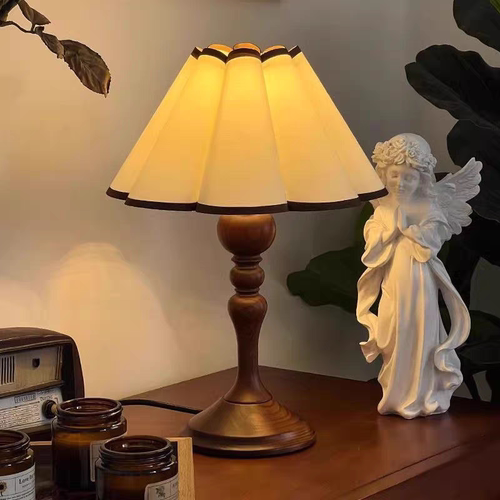 中古风台灯卧室床头柜怀旧复古高档氛围灯简约现代实木侘寂风装饰