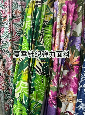 2026夏季印花水晶麻针织弹力面料连衣裙舞蹈裙永衣垂感好服装布料