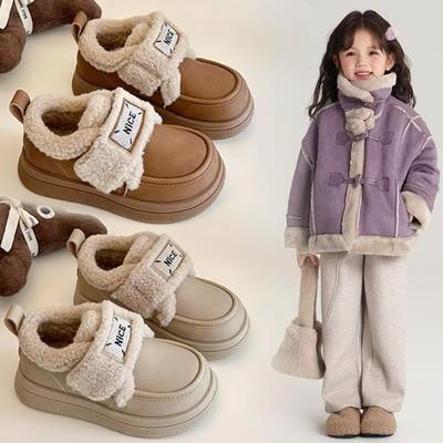 女童棉鞋2025冬季新款儿童加绒公主乐福鞋防滑中大童加绒保暖皮鞋
