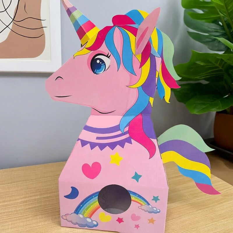 diy手工纸箱独角兽模型纸壳制作玩具纸板恐龙儿童可穿戴纸盒女孩