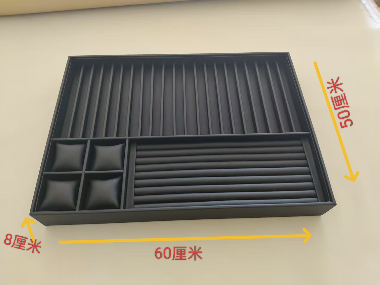 高档首饰拉丝黑展示珠宝托盘饰品首饰盒项链戒指手表盒抽屉收纳盒