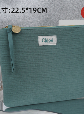 Chloe蔻依新款绿色收纳包 化妆包金色logo拉链包斜挎小包