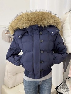 《南区菲奥娜》明星藏青蓝连帽毛领棉服外套女冬季新款短款羽绒服