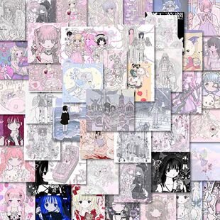 50张ins风韩系诡domi女孩贴纸甜酷原宿装饰手账手机桌面贴画防水