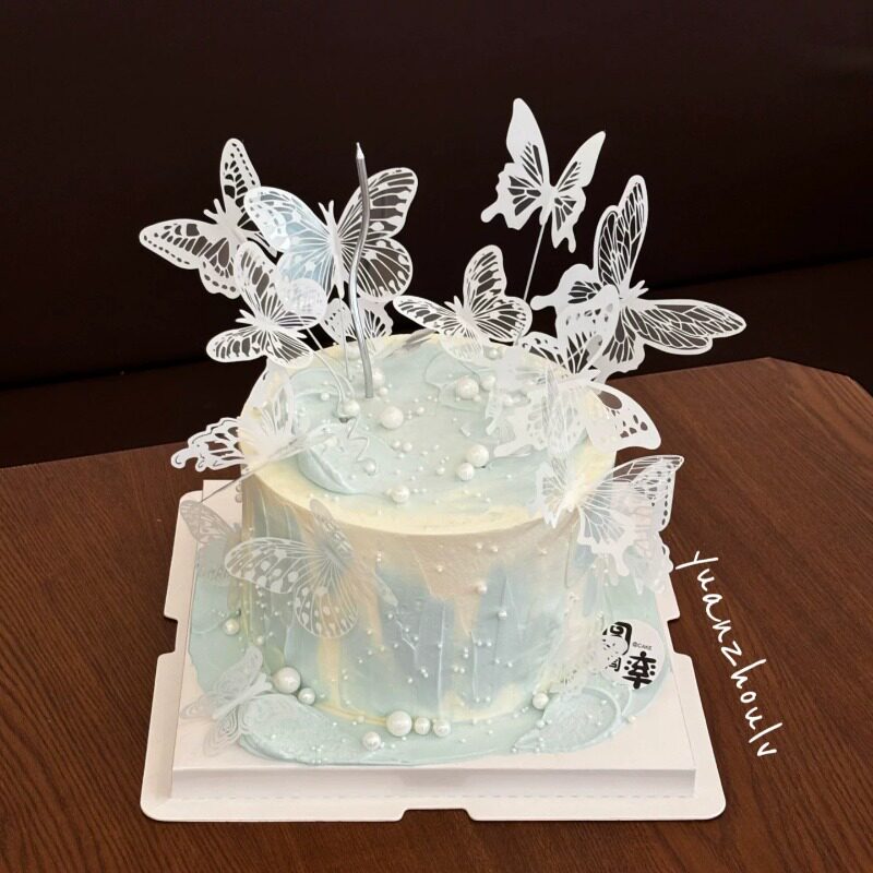 网红ins风仙气蝴蝶蛋糕装饰插件女神生日快乐氛围感烘焙插牌配件