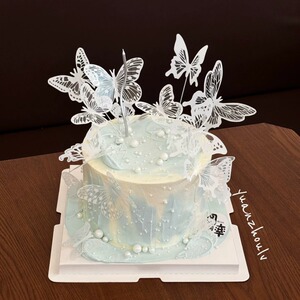 网红ins风仙气蝴蝶蛋糕装饰插件女神生日快乐氛围感烘焙插牌配件