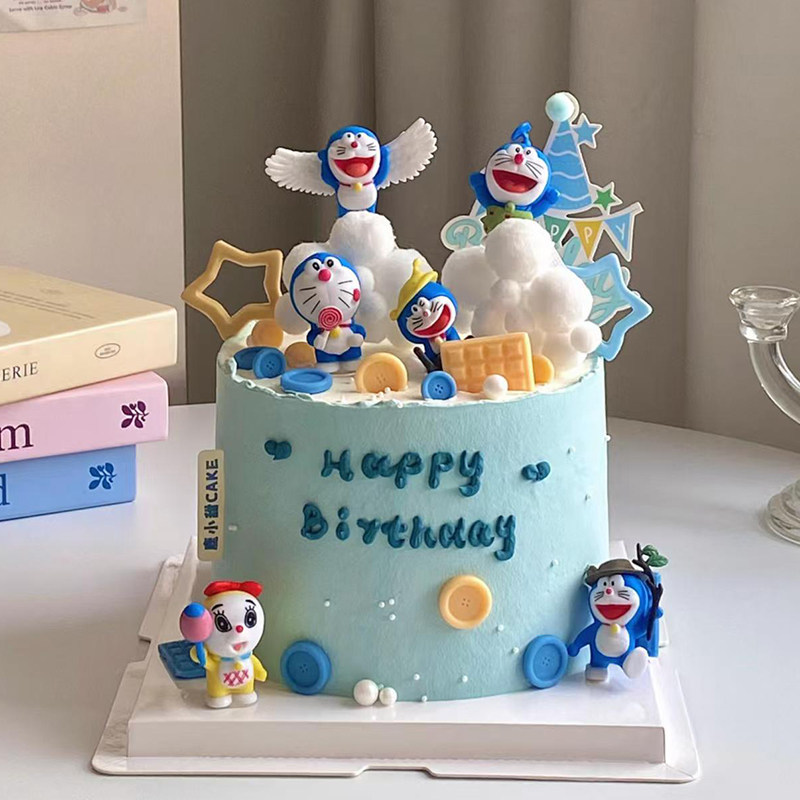 蓝胖子小叮当猫蛋糕装饰摆件机器猫儿童生日派对玩偶烘焙装扮