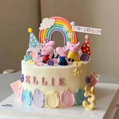 软陶小猪蛋糕装饰摆件佩奇田园房子一家四口插件儿童风车生日插牌