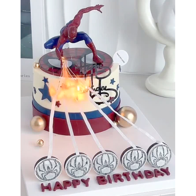 ins同款魔术火焰蜘蛛侠生日蛋糕装饰 蜘蛛侠魔术火焰纸蛋糕装扮