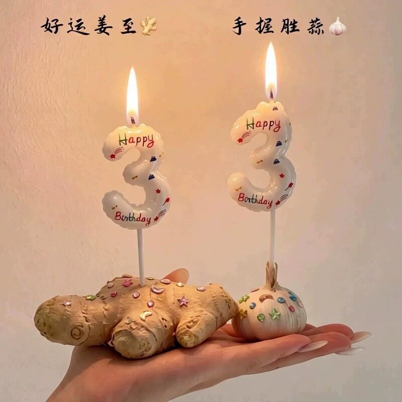 网红好运姜至彩色钻石蛋糕装饰手握胜蒜五彩宝石数烛蜡烛生日插件