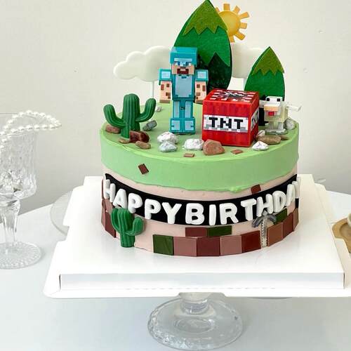 我的世界生日蛋糕装饰摆件积木人偶儿童小孩男孩卡通烘焙插件插牌