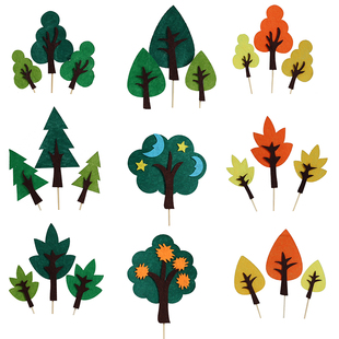 儿童节森林小树蛋糕插牌生日蛋糕装 饰毛毡椰子树圣诞苹果树材料包