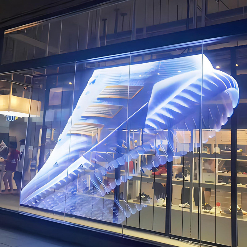 led透明贴膜屏柔性全彩通透格栅屏玻璃墙面广告网格全息晶膜冰屏