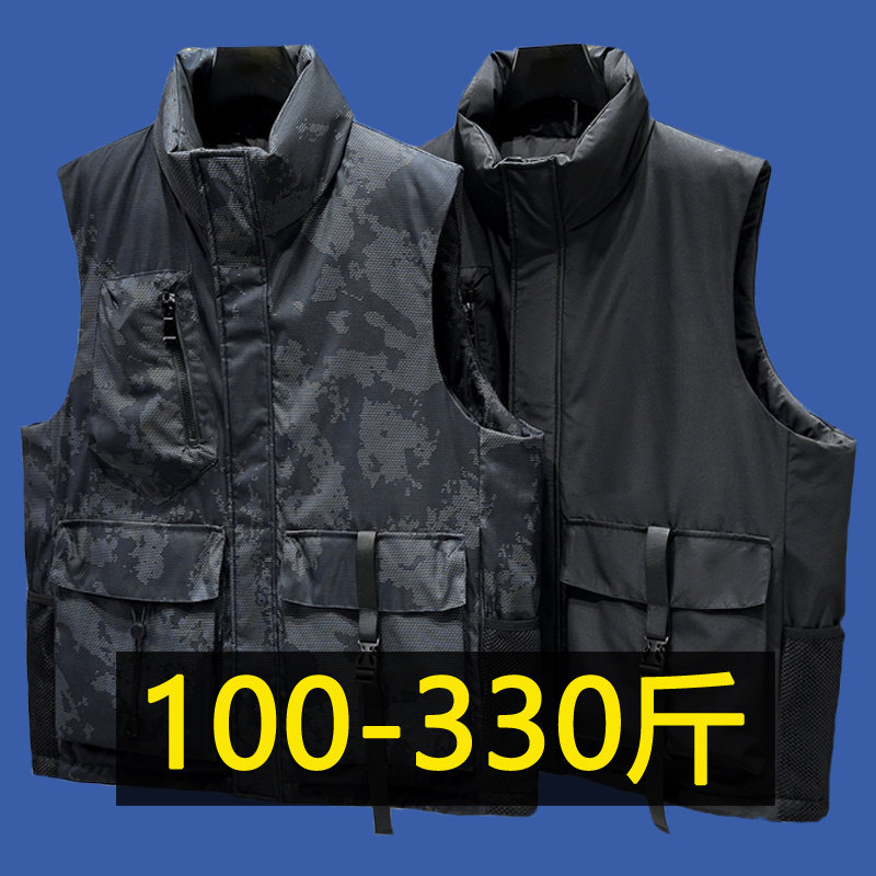 特大码休闲棉马甲男胖子加肥加大冬季宽松工装坎肩背心外套300斤