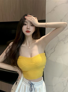 纯欲风辣妹无肩带抹胸背心女春秋新款性感高腰露背短款无袖上衣潮