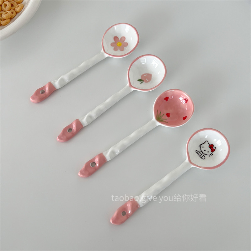 陶瓷勺子日式饭勺可爱卡通调羹网红草莓长柄勺家用高颜值汤匙调羹,餐饮具,调羹/饭勺,淘宝优惠券,粉丝福利购,淘宝优惠卷