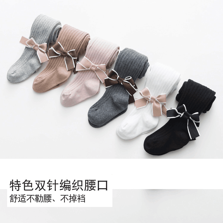 宝宝纯棉打底裤袜春秋1-3-5岁女童婴儿大pp蝴蝶结连体儿童连裤袜
