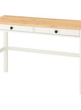 宜家国内代购汉尼斯双屉书桌白色漆浅褐色120x47厘米电脑桌学习桌