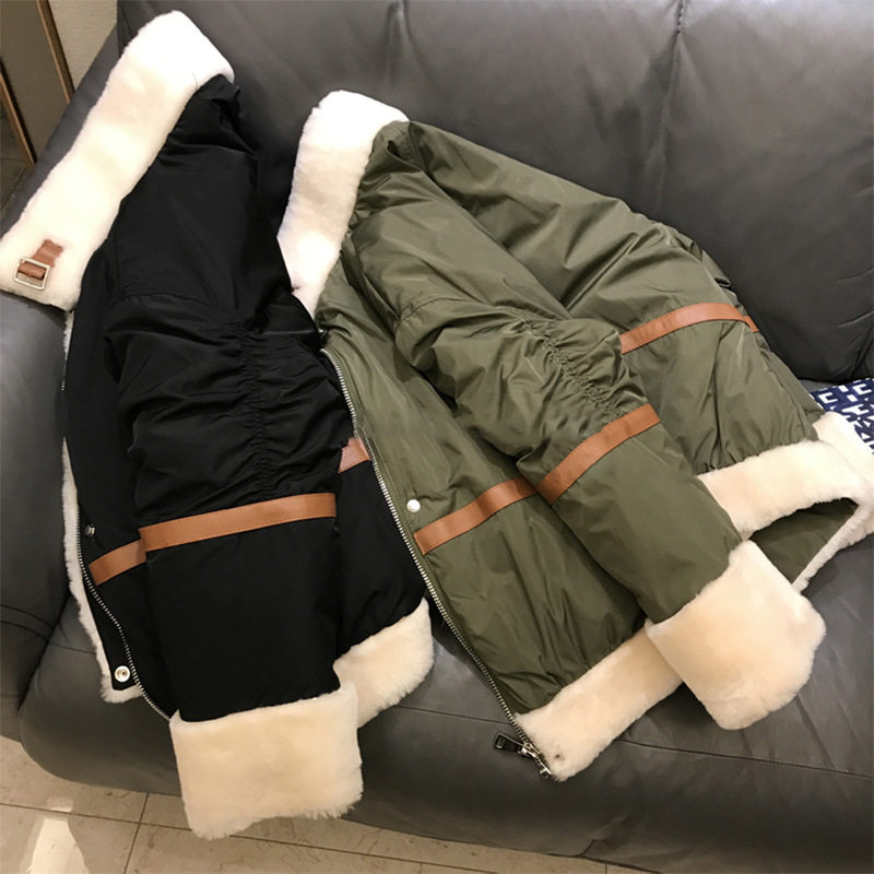 高端羊羔毛拼接羽绒服2色~宽松加厚外套女款2025冬季女装皮毛