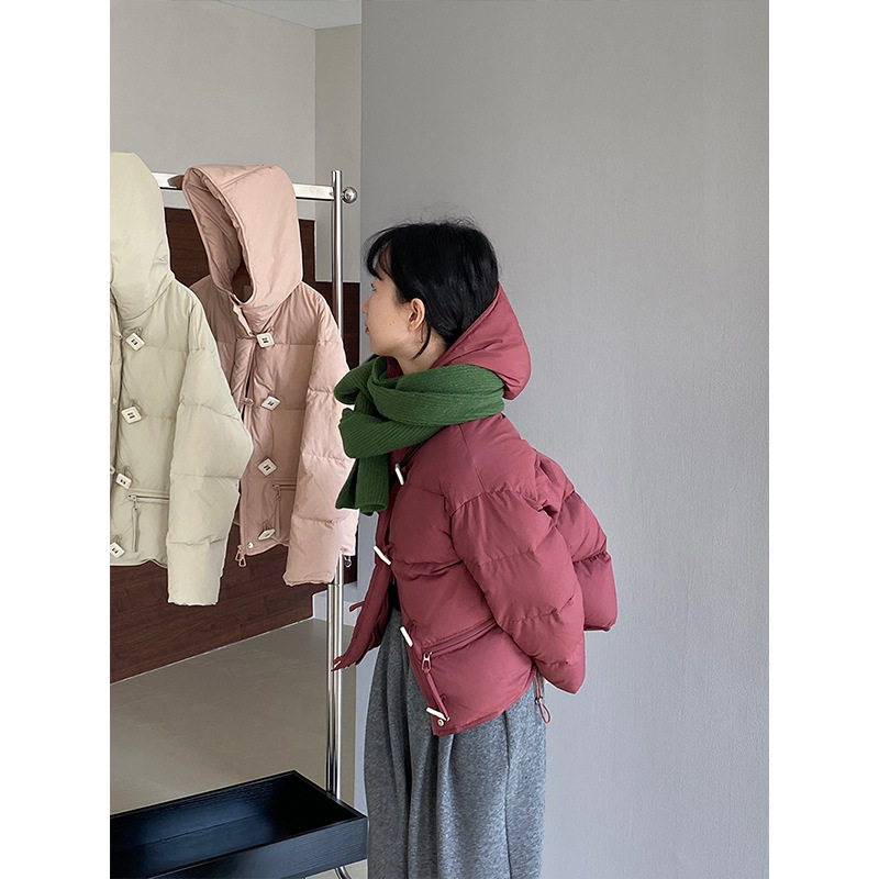 江左 小红帽 80白鸭绒连帽羽绒服女冬加厚复古小个子短款外套