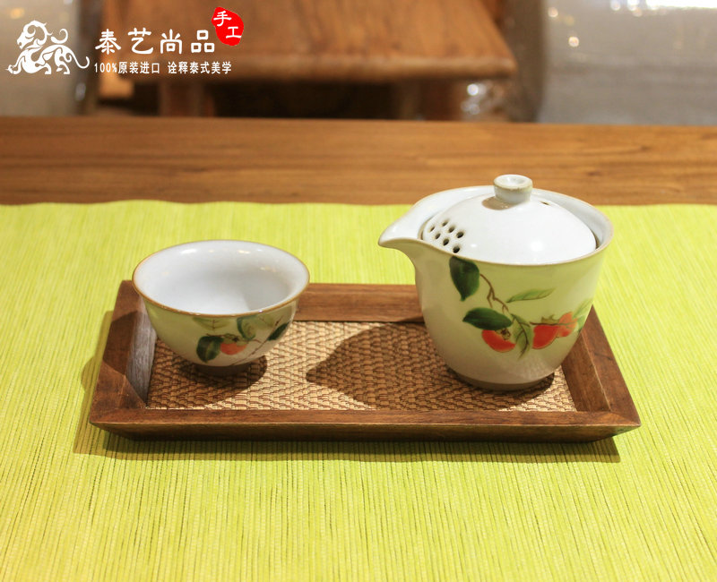 实木席面干泡小茶盘茶室长方形复古果盘泰式竹编茶杯茶具茶点托盘