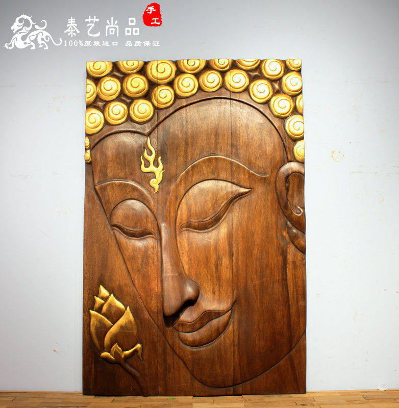 东南亚风格客厅装饰画泰国佛像工艺品挂画实木雕佛面佛头餐厅墙画