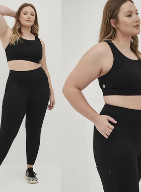 2870欧美胖mm黑色拉链口袋高弹速干健身裤运动文胸 200 300 400斤