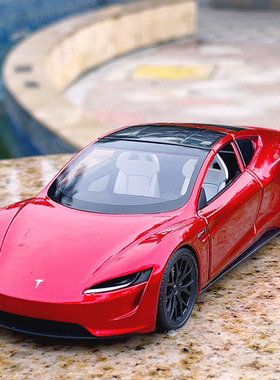 1:24特斯拉太空跑车汽车模型合金仿真敞篷赛车男孩玩具车模收藏礼