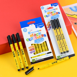 马可黑色勾线笔小学生水性美术绘画勾边描边画画马克笔描线记号笔