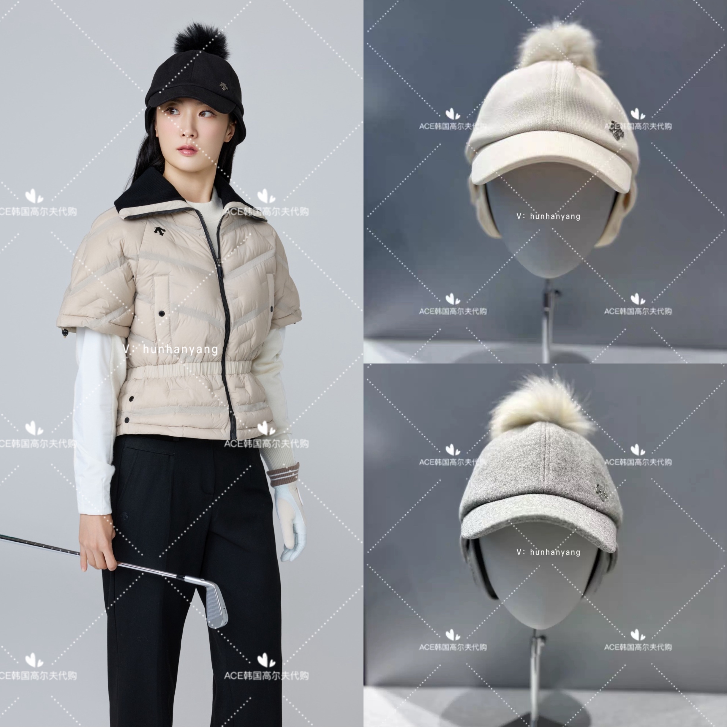 韩国代购女士高尔夫保暖球帽