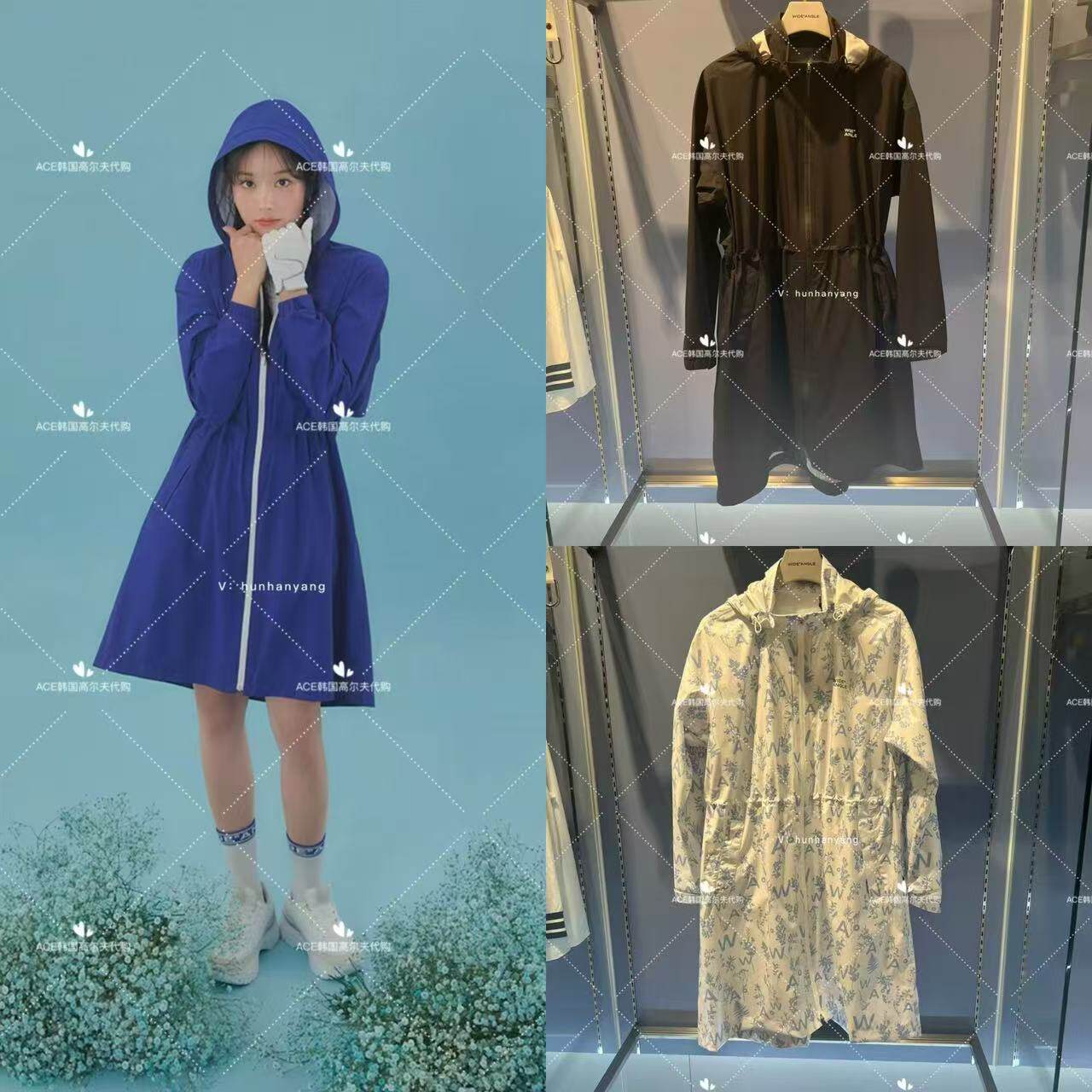 Wangle女士折扣高尔夫服装25夏季百搭休闲运动修身连帽长款雨衣