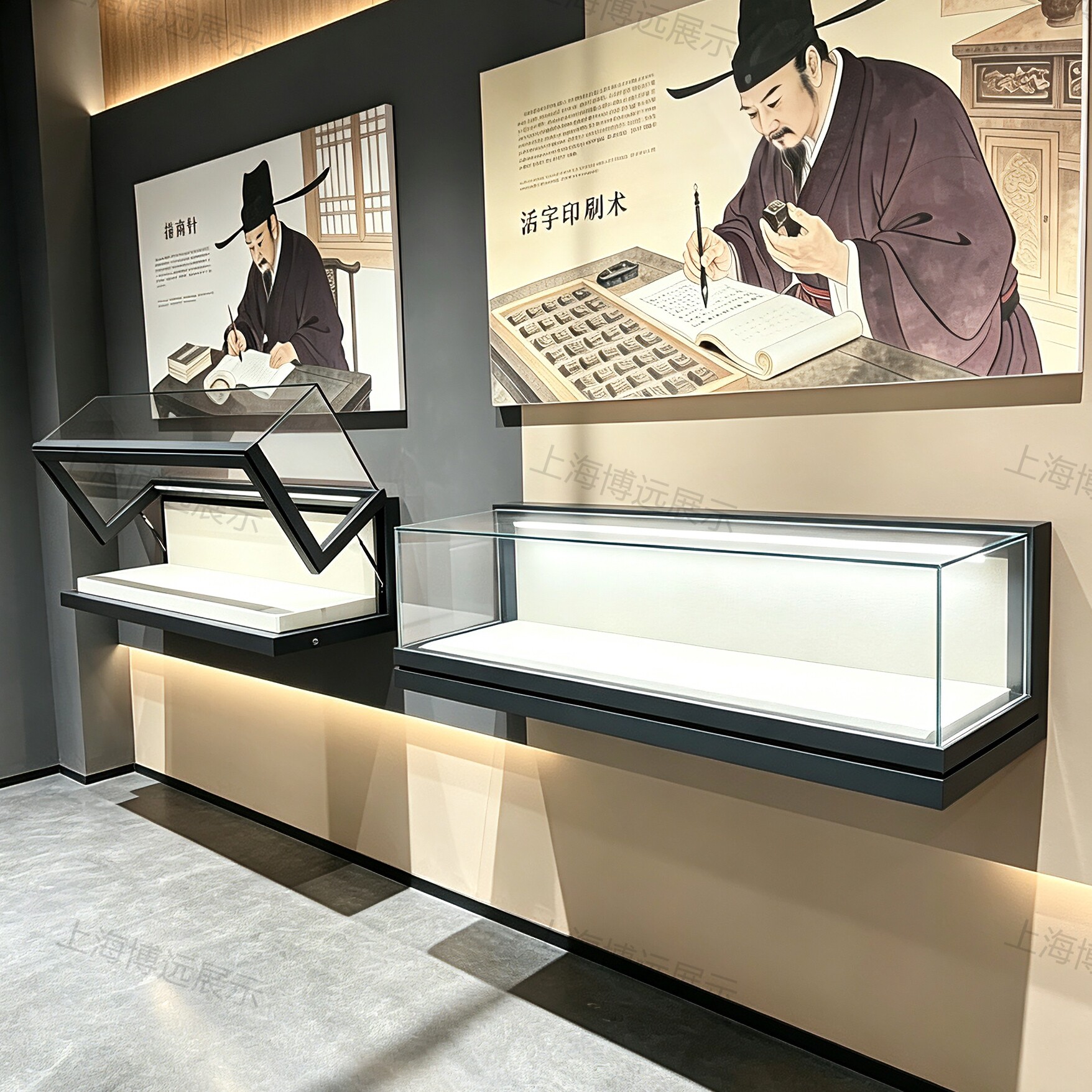 博物馆挂墙展示柜文物产品古董陈列柜钢化玻璃金属烤漆展示柜