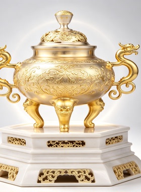 仿古狮子二龙戏珠熏香炉兽耳青香炉办公室地摊文玩摆件纯铜香薰炉