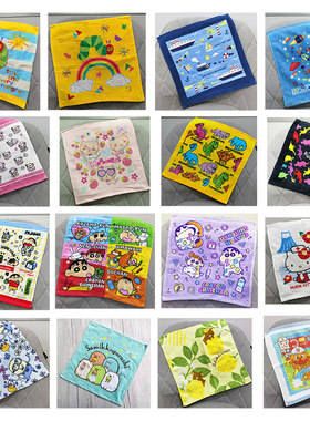 34x34cm小新毛毛虫恐龙面包火箭外贸卡通纯棉大方巾儿童成人毛巾