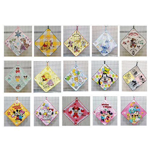 30x30cm维尼冰雪史迪仔米外贸卡通全棉儿童成人挂巾擦手擦脸 毛巾