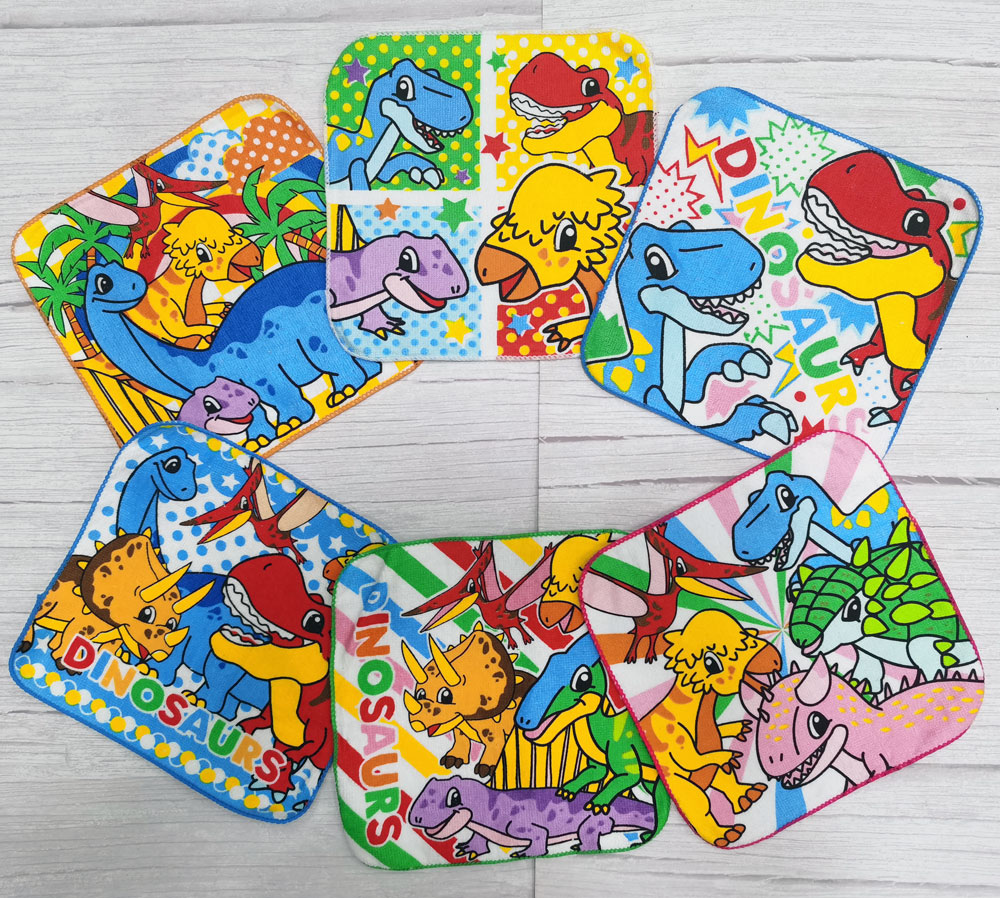 20x20cm彩色可爱小恐龙纯棉全棉儿童成人擦汗擦嘴手帕毛巾小方巾