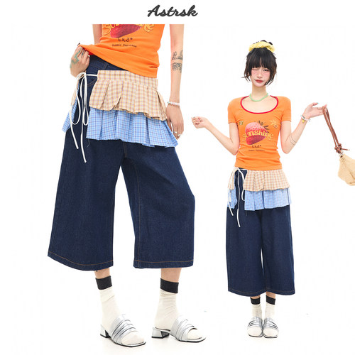 ASTRSK夏季甜辣屁帘七分牛仔裤