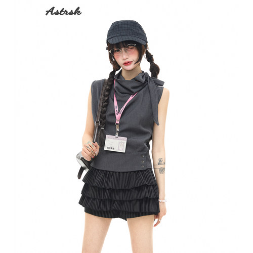 ASTRSK飘带高领显瘦修身短款上衣