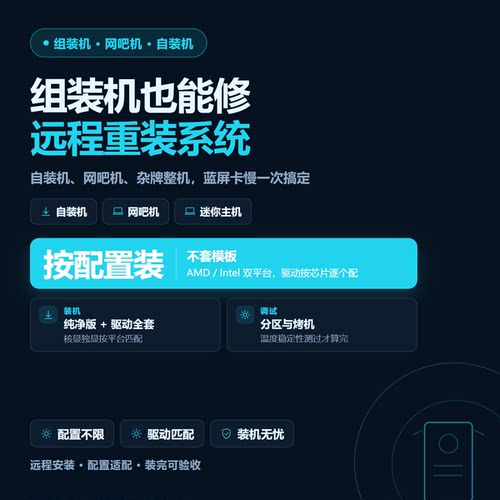 组装机远程装系统驱动调试 win10/win11台式主机装机指导