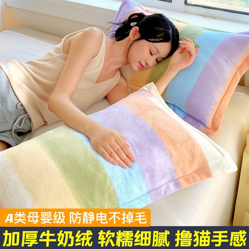 加厚牛奶绒枕套一对装冬季毛绒枕套48x74cm牛奶绒单人枕头枕芯套