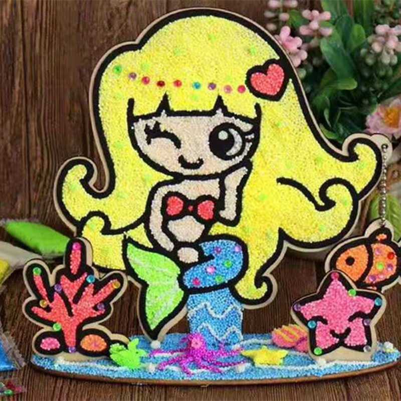 儿童宝宝3d立体木板雪花泥画珍珠泥粘土diy手工制作填色涂色鸦画