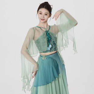 古典舞蹈服飘逸仙气身韵系带开衫 纱衣练功演出服女 上衣不规则短款