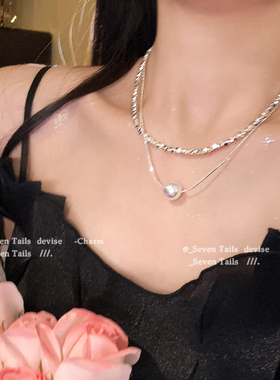 人间星河~高级设计感双层项链2026新款爆款碎银形珍珠锁骨链颈链
