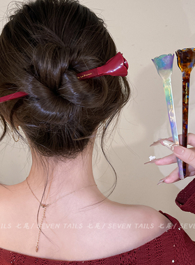 新中式玫瑰发簪女2026新款高级感盘发簪子发髻慵懒风一字发钗头饰