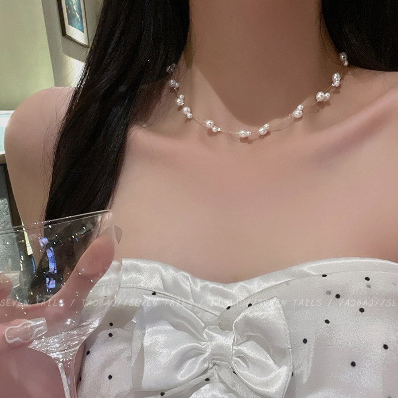 韩系双层满天星珍珠项链轻奢小众图片